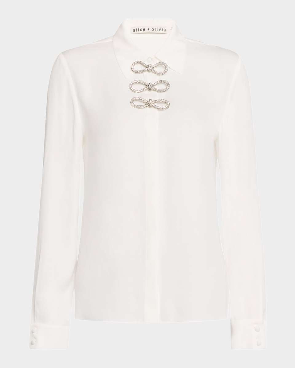 Willa Placket Top with Embellished Bow Details